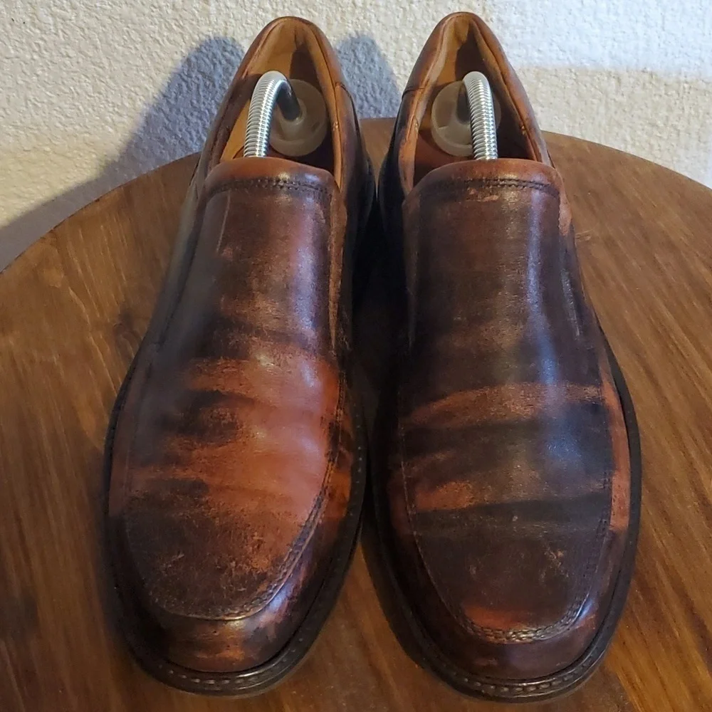 Ecco- Mens Distressed Leather Dress Shoes Slip on Neutral Comfy! Like New! Sz.10